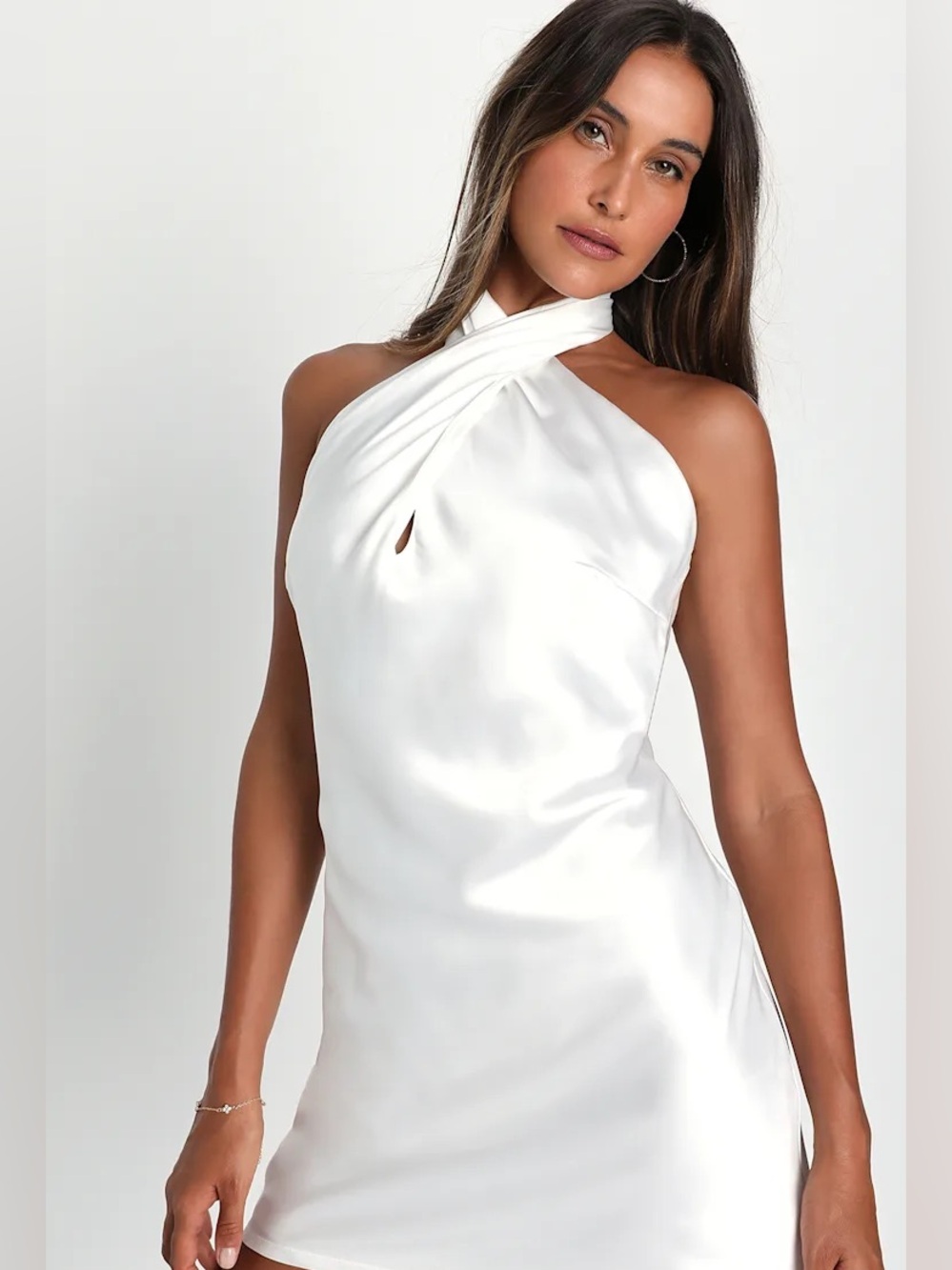 Lulu's Beyond Classy White Satin Halter Mini Dress
